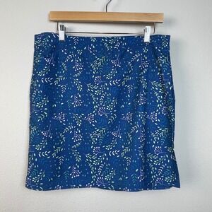 RipSkirt Blue Floral Leaf Print A-Line Skirt Women's Large Resort Beach